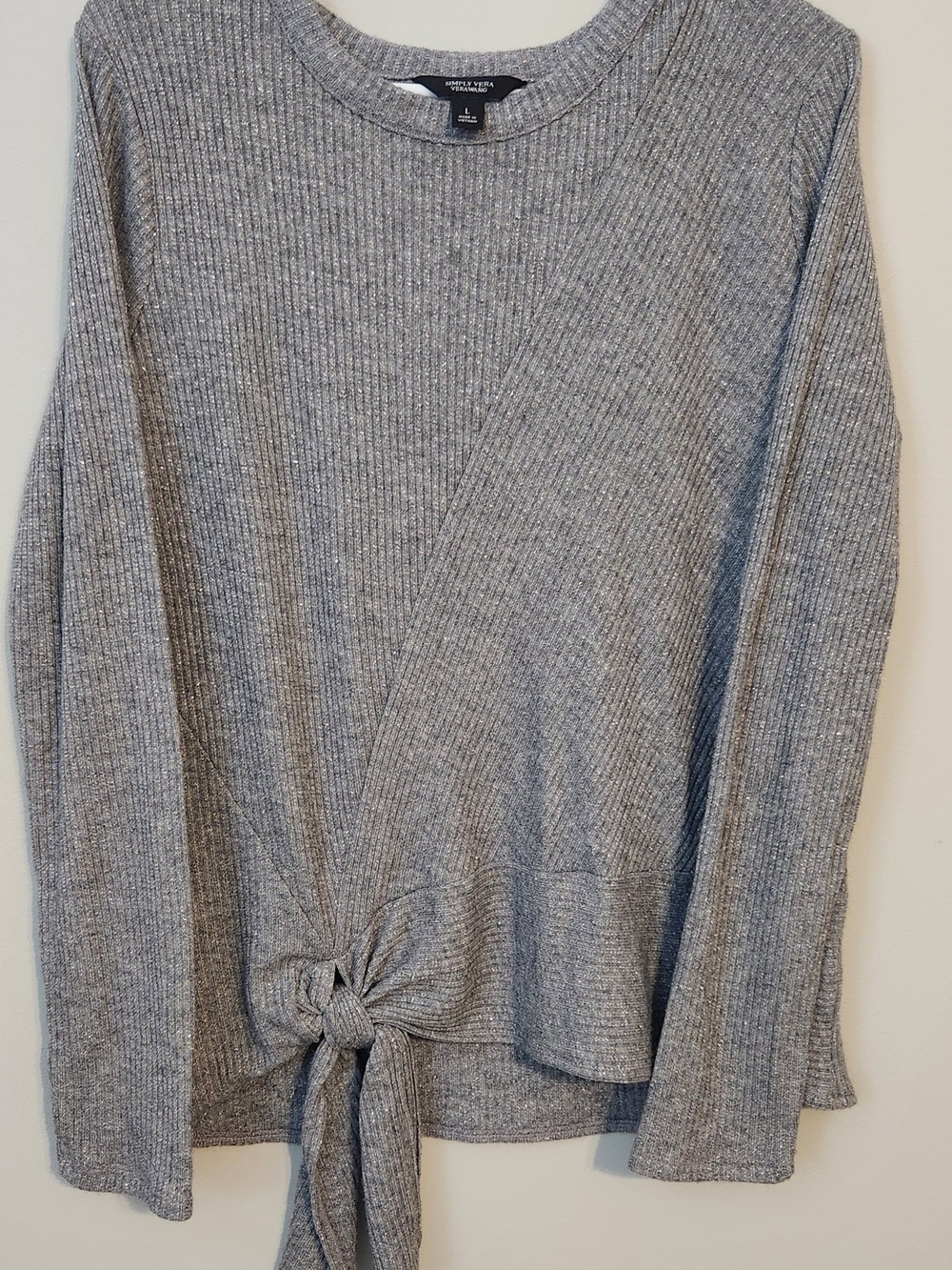 Simply Vera Vera Wang Grey Shimmer Ribbed Knit Womens Large Top